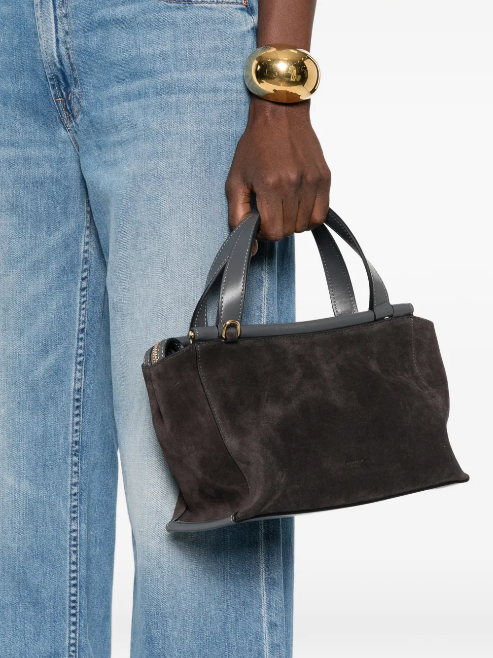 Ida suede top handle tote bag