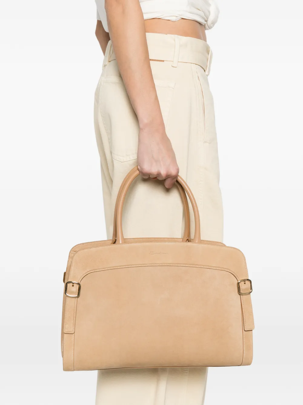  Santoni Suede Tote Bag - Neutrals 