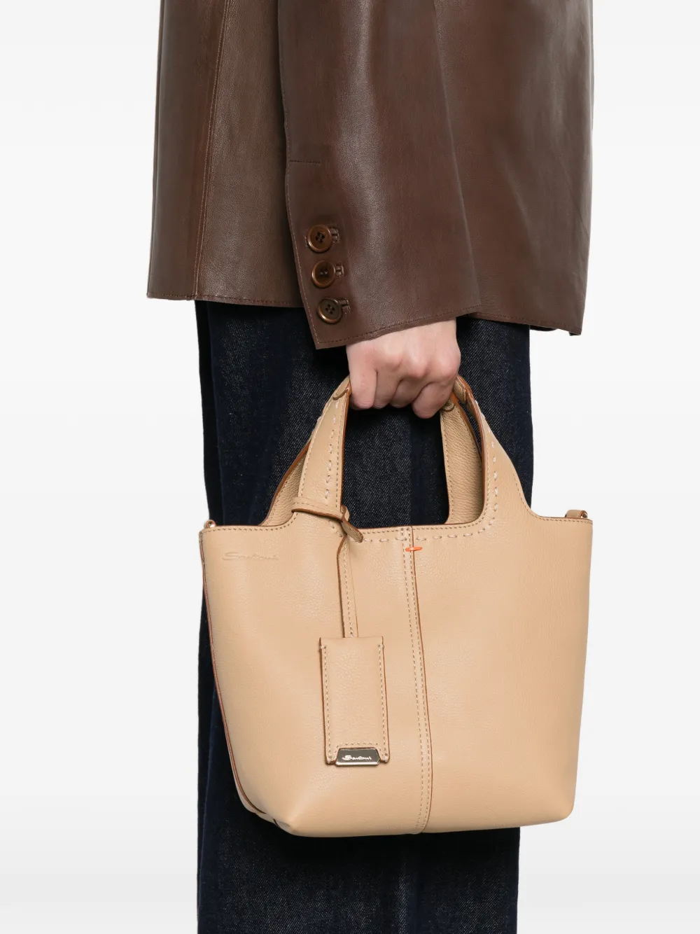  Santoni Leather Tote Bag - Neutrals 