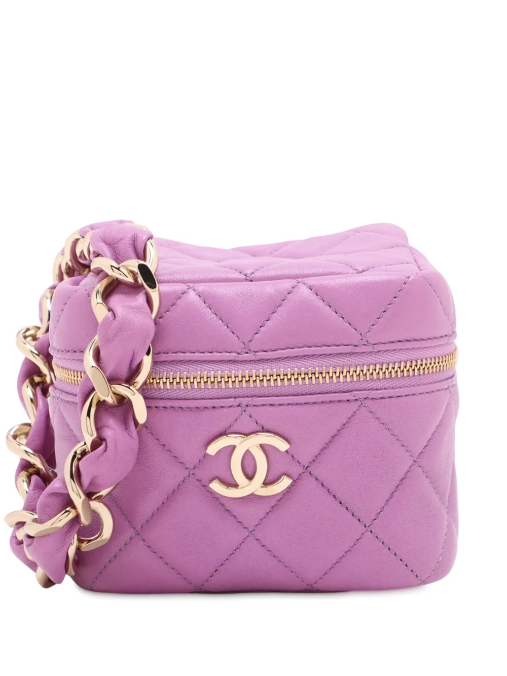 CHANEL Pre-Owned 2021 CC Quilted Lambskin Cube Wristlet Case vanity bag - Viola
