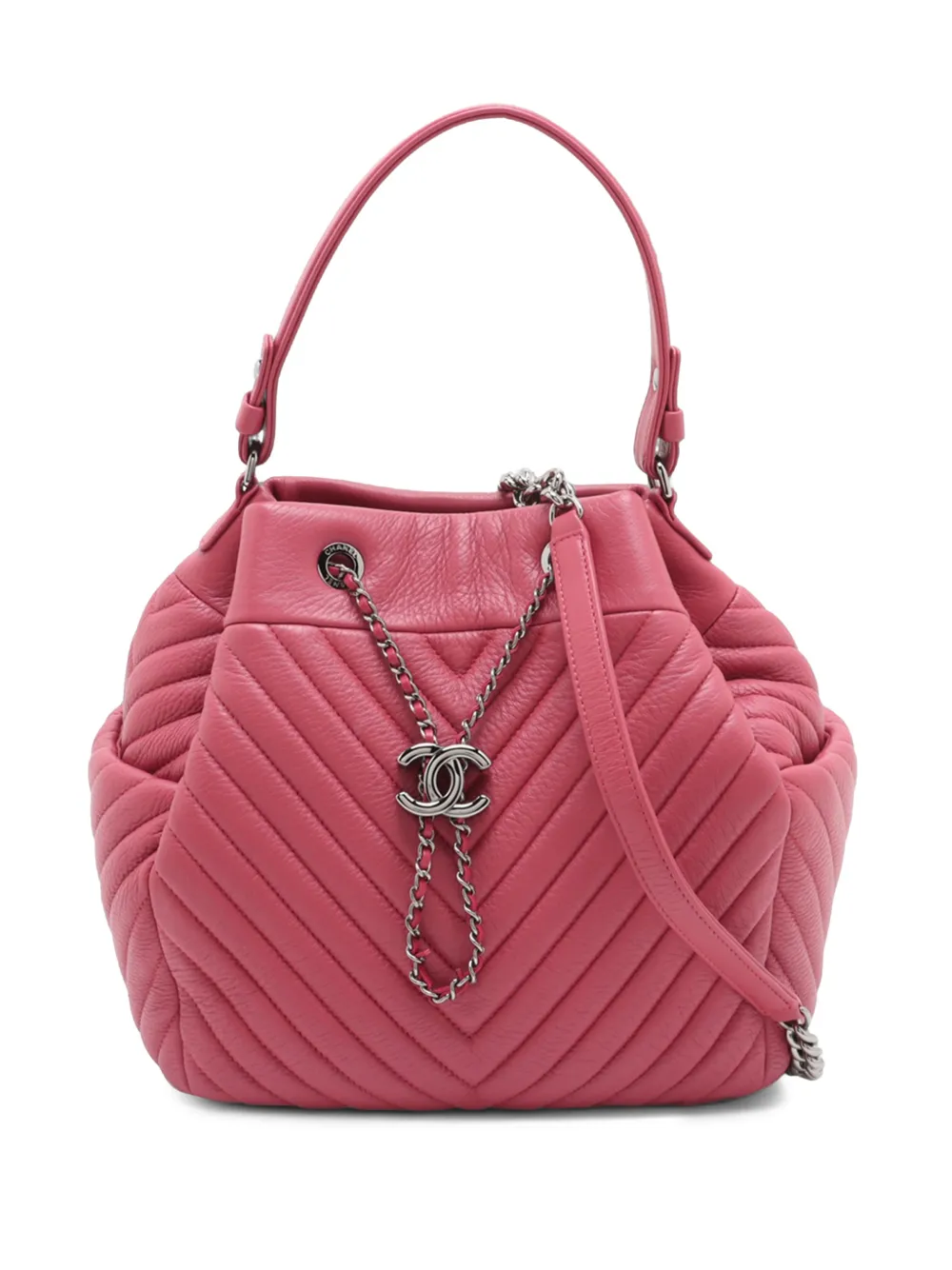 CHANEL Pre-Owned 2016-2017 Chevron Deerskin Urban Spirit Chain bucket bag - Rosso