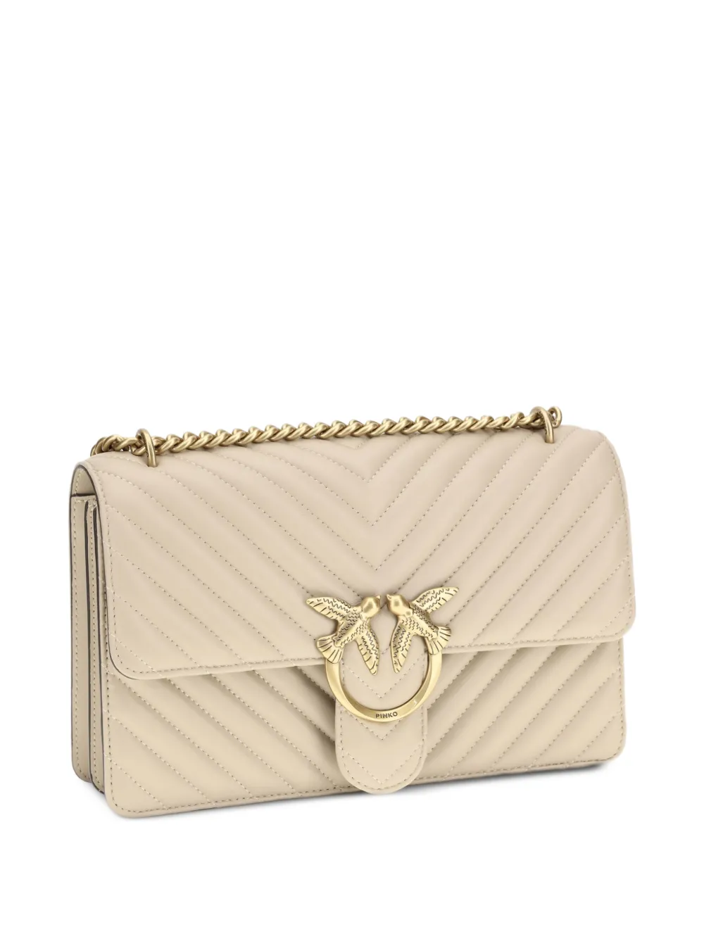 PINKO Medium Love One gewatteerde schoudertas met chevron-streep Beige