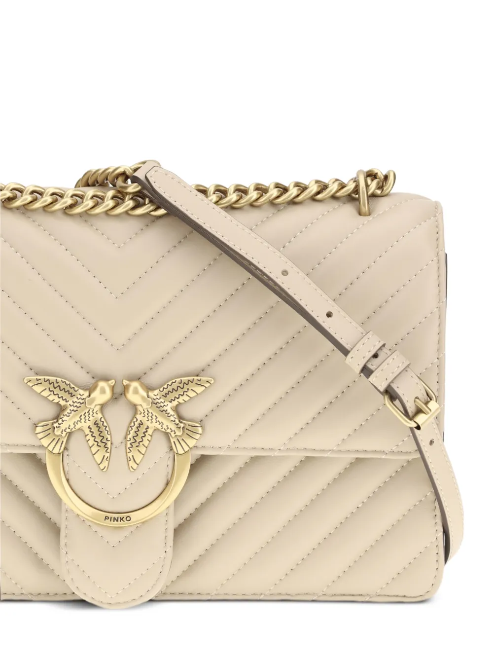 PINKO Medium Love One gewatteerde schoudertas met chevron-streep Beige
