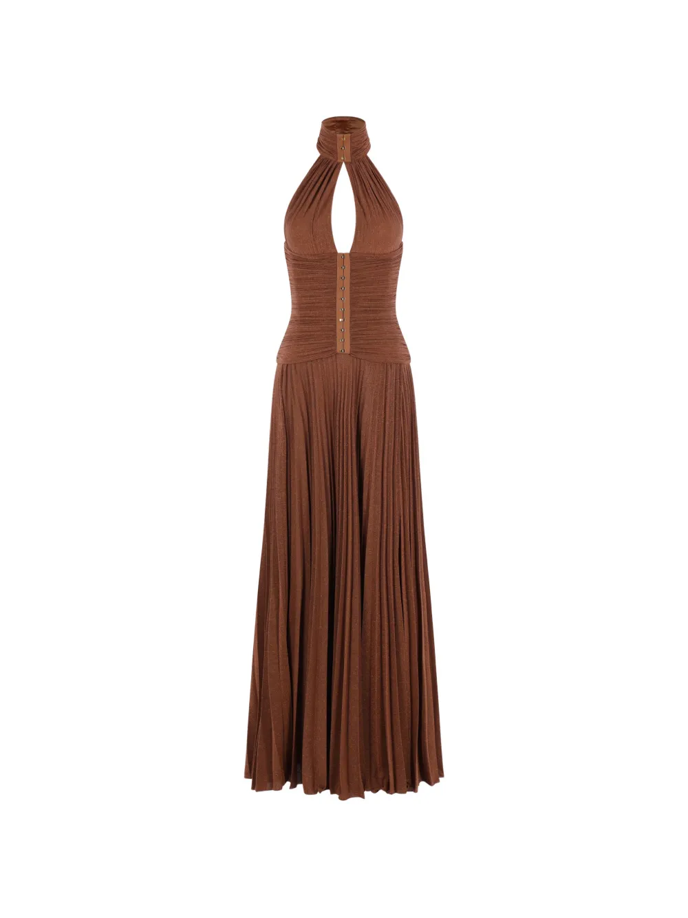Elisabetta Franchi pleated halterneck maxi dress - Marrone