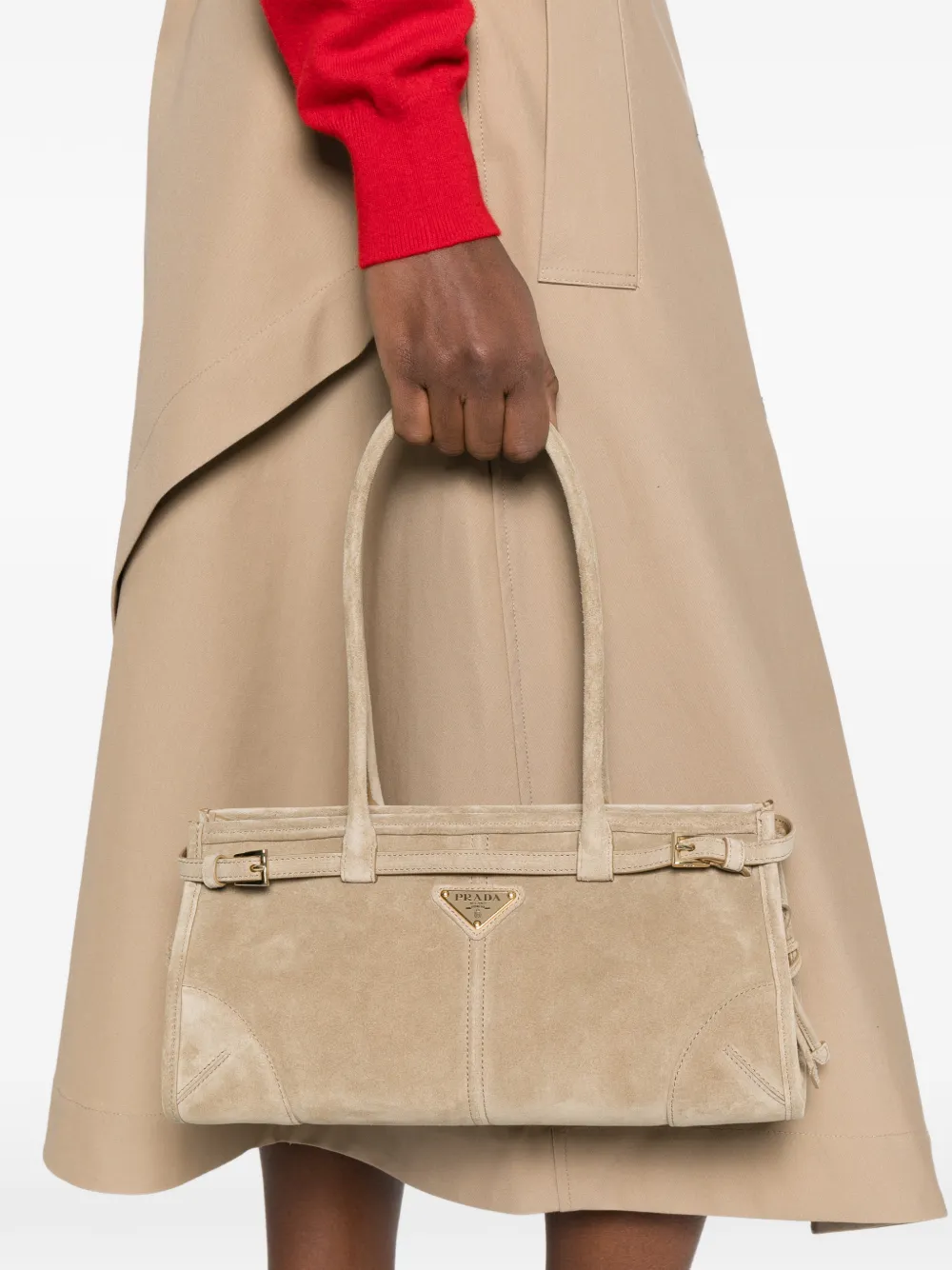 Prada medium Bonnie suede tote bag - Beige