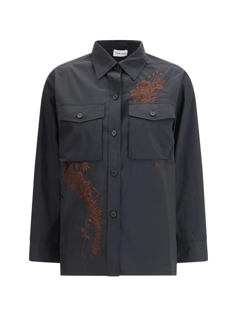 P.A.R.O.S.H. flower-embroidered chest-pocket shirt - Nero