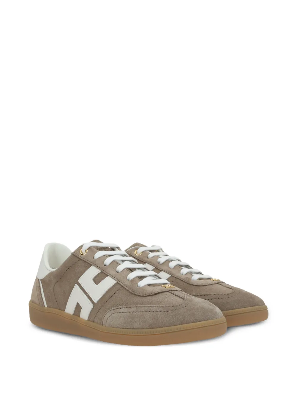 Elisabetta Franchi Suède sneakers met logo Beige
