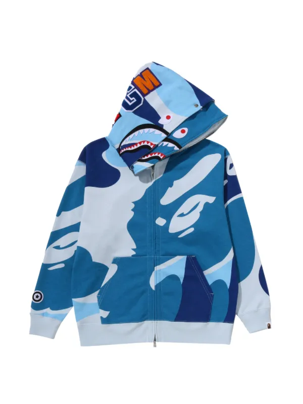 A BATHING APE シャークパーカー フルジップ ブルー チェック A BATHING APE® Mega ABC Camo Double Shark Hoodie | Blue | FARFETCH ZA