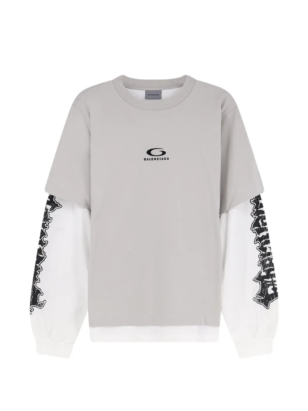 Balenciaga layered-sleeve logo-embroidered t-shirt - Grau