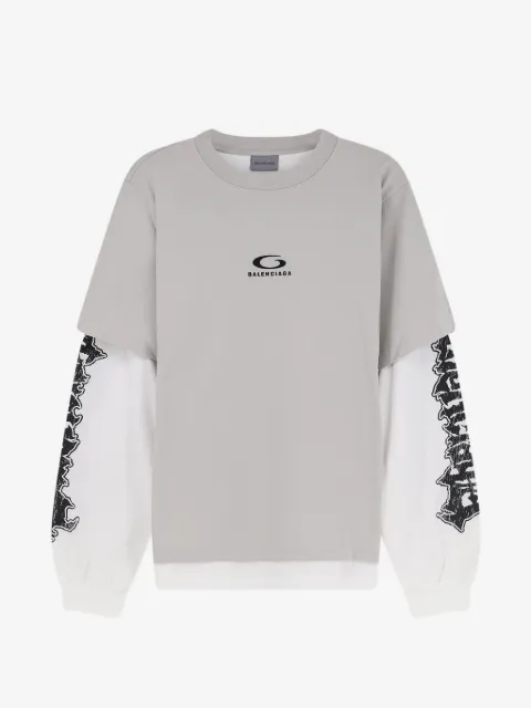 Balenciaga layered-sleeve logo-embroidered t-shirt