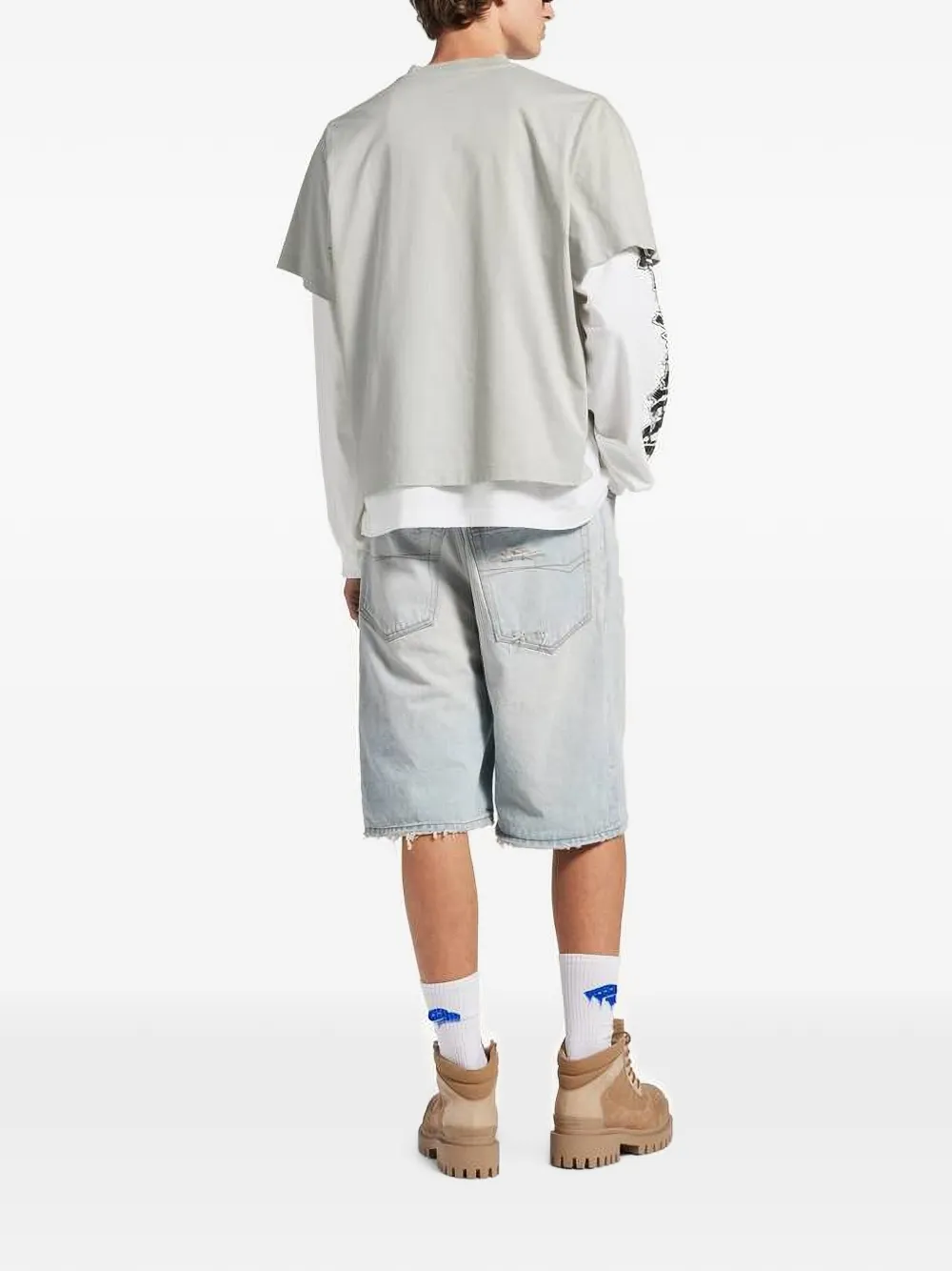 Balenciaga T-shirt met geborduurd logo en gelaagde mouwen Grijs