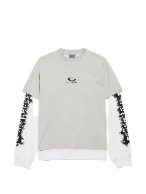 Balenciaga layered-sleeve logo-embroidered t-shirt