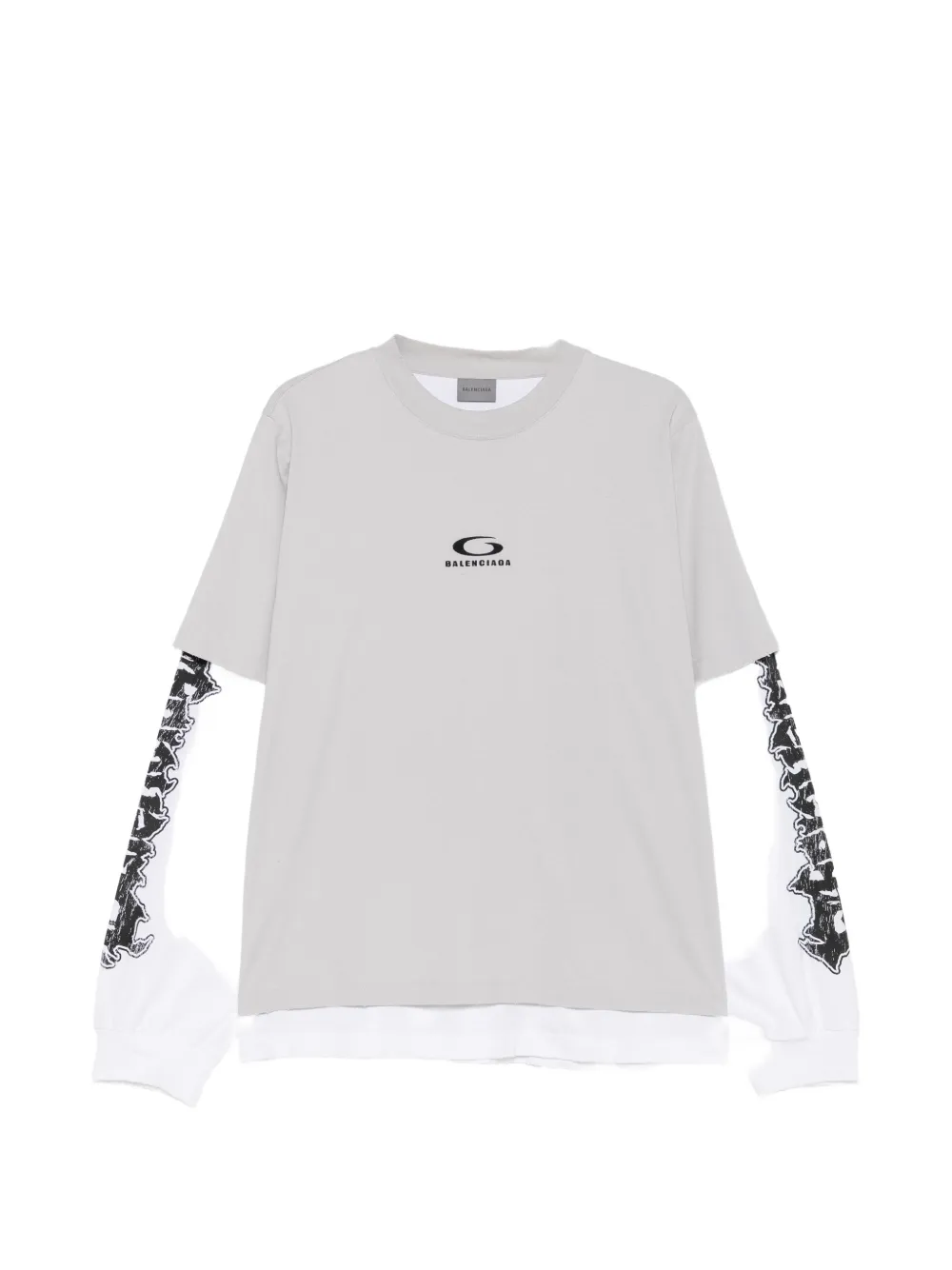 Balenciaga 레이어드 소매 로고 자수 티셔츠 | 그레이 | Image 1