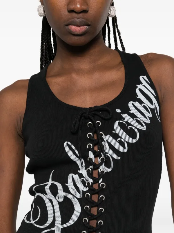 Balenciaga lace-fastening logo-detail Tank Top | Black | FARFETCH