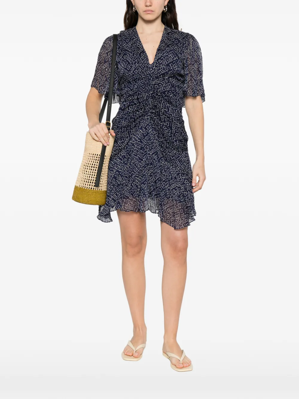  Etoile Vivienne Printed V-neck Mini Dress - Blue 