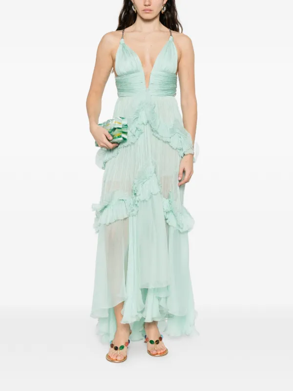 maria lucia hohan green pleated plunge midi dress Maria Lucia Hohan Green Ellie Plunge Neck Dress Maria Lucia Hohan