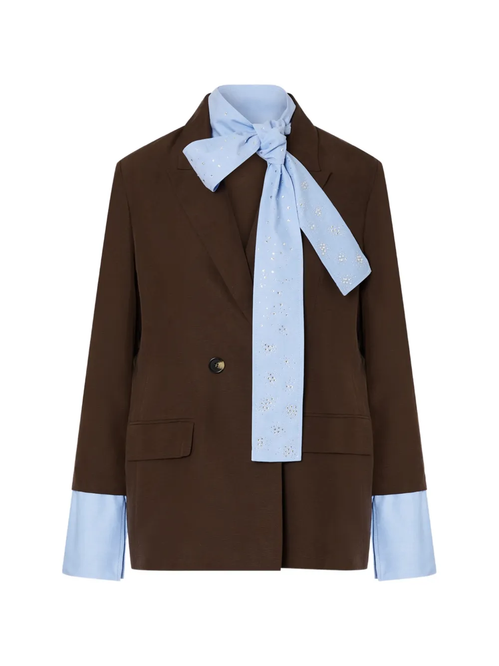 LIU JO crystal-embellished pussy-bow jacket - Braun