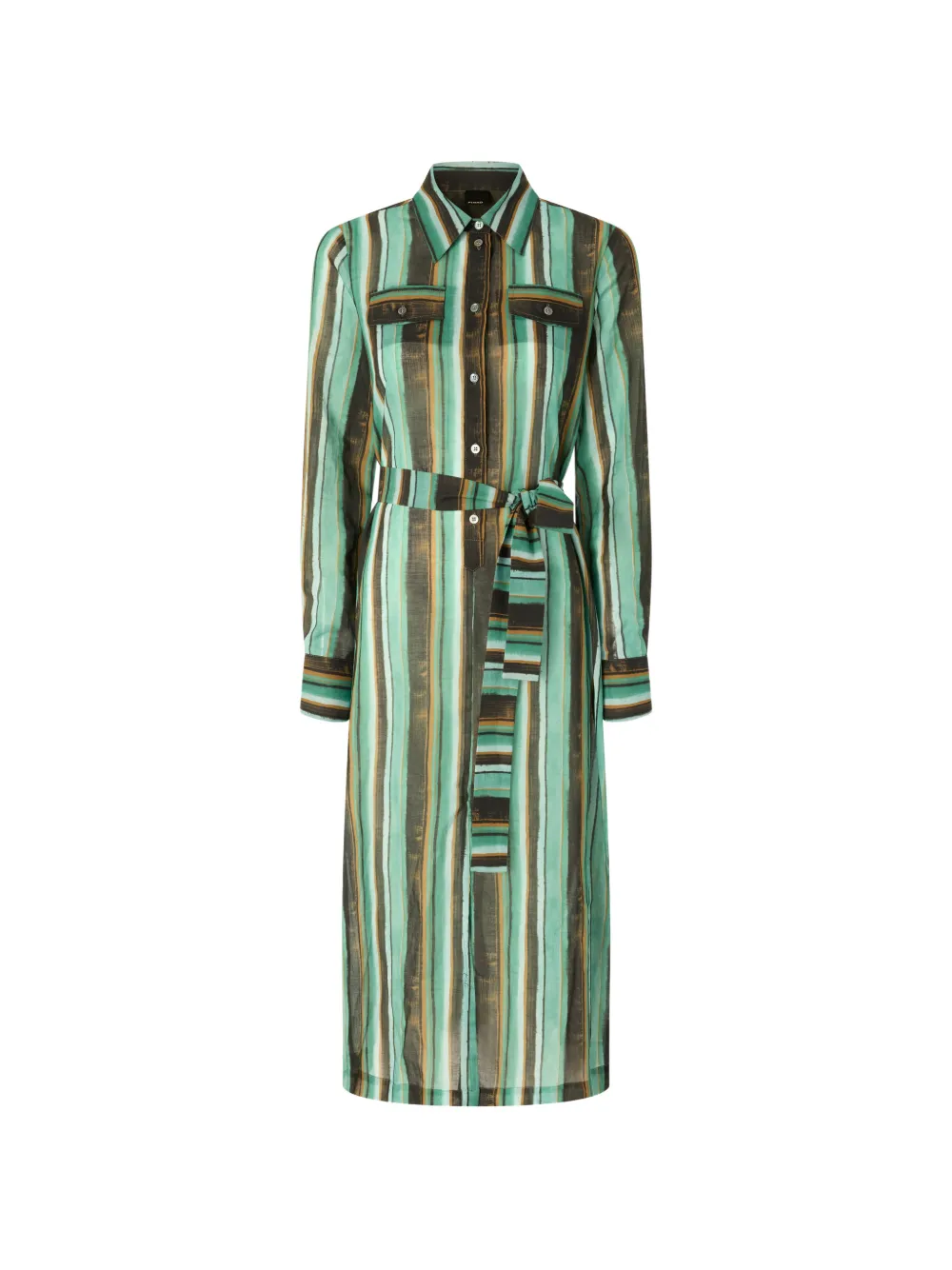 PINKO striped belted shirt midi dress - Verde