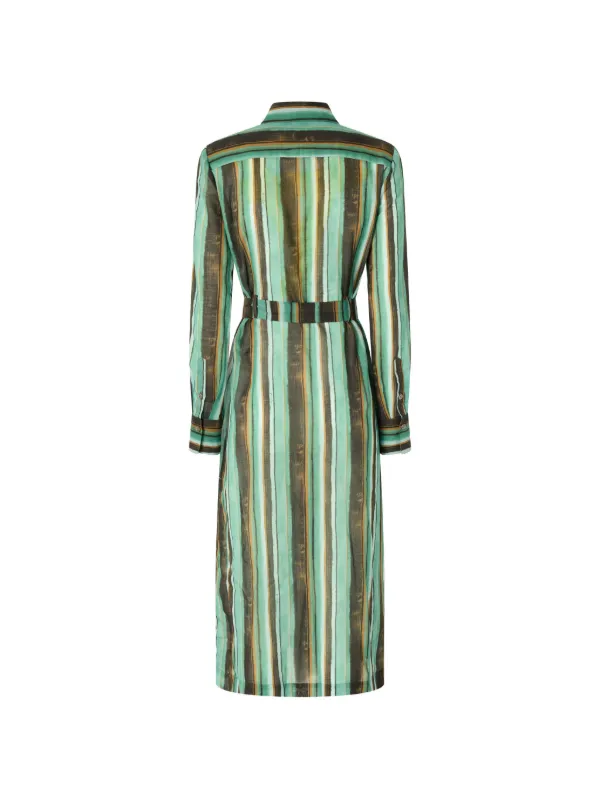 pinko green dress Cotton Midi Shirt With brushstroke-effect Stripes | Giglio