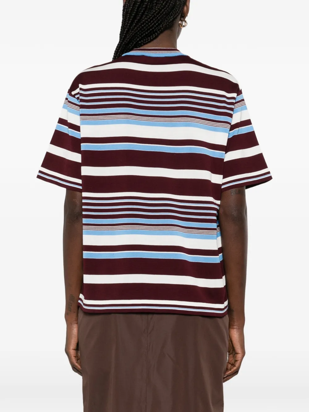 Prada Amaranth And Light Blue Striped Cotton T-shirt In Multi