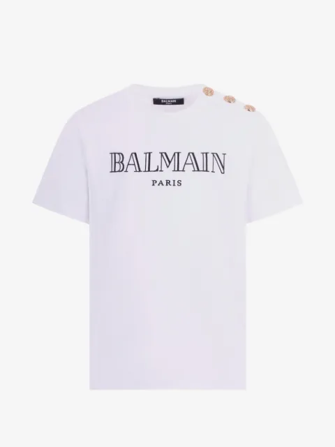 Balmain Kids button logo-embroidery T-shirt