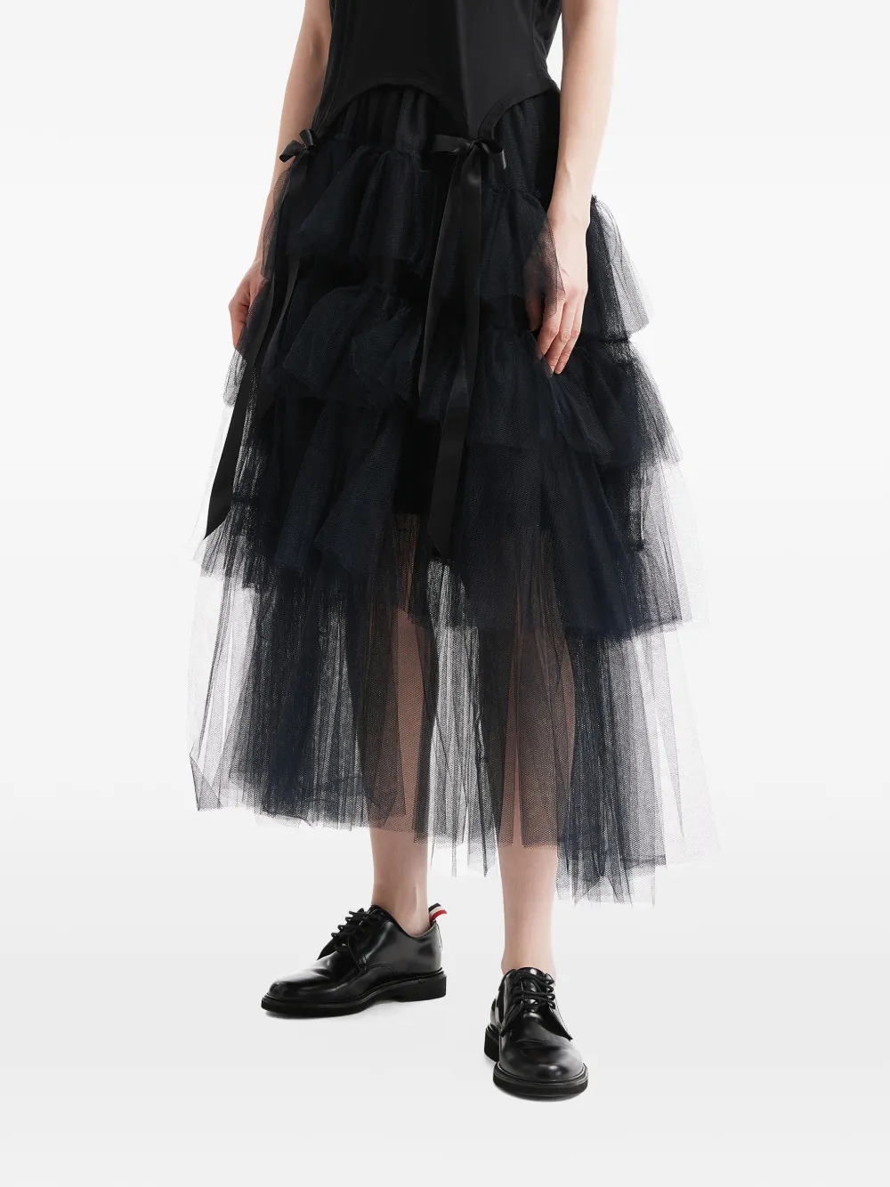  Simone Rocha Tiered Ribbon Midi Skirt - Black 