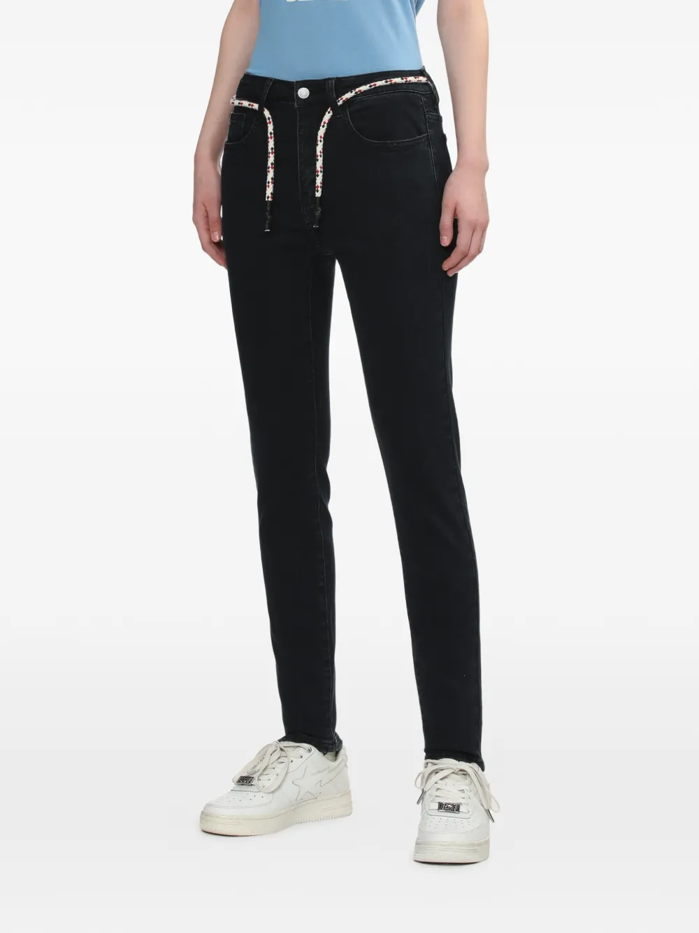 rope-belt straight-leg jeans