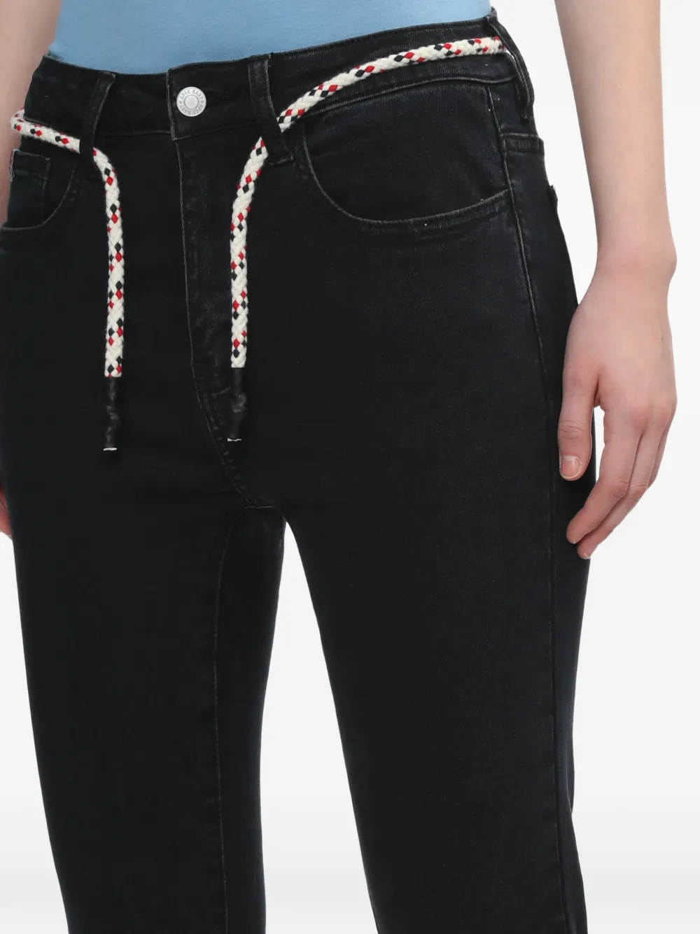 rope-belt straight-leg jeans