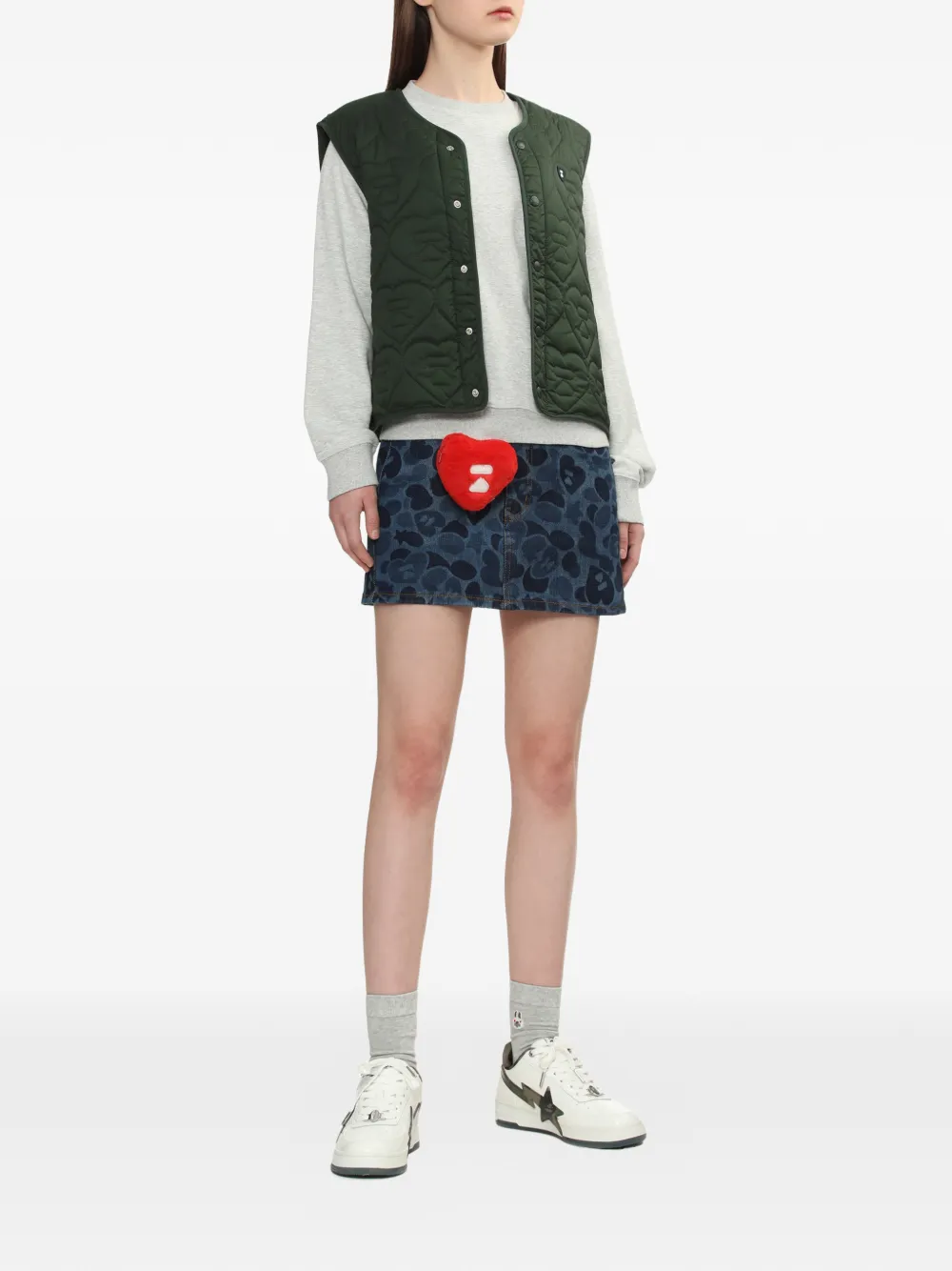 APEE™ by *A BATHING APE heart-print denim skirt - Blauw