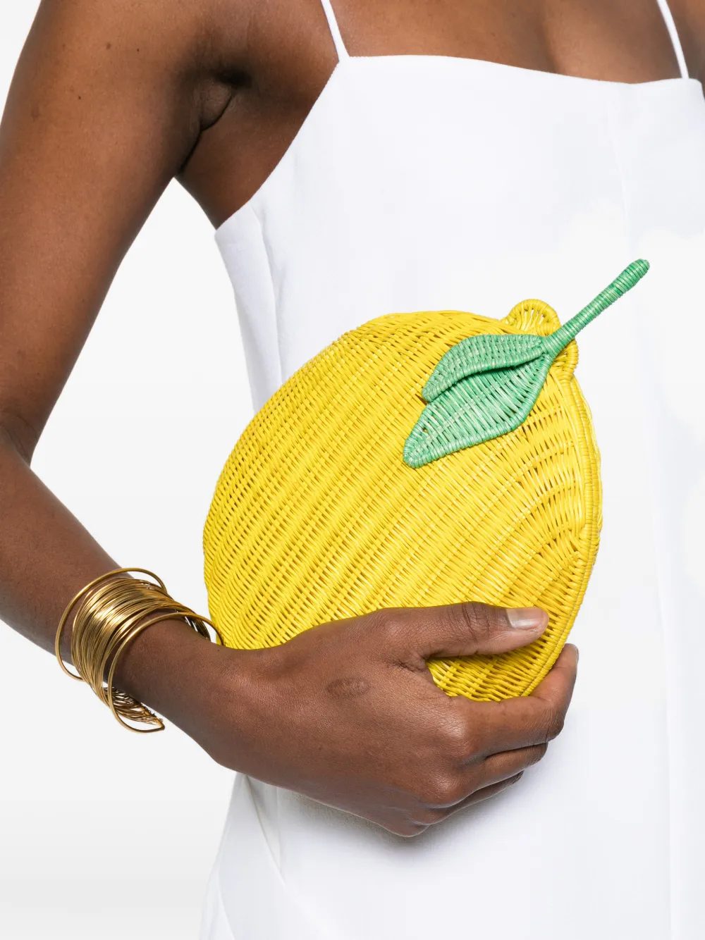 SERPUI leaf woven clutch bag - Geel