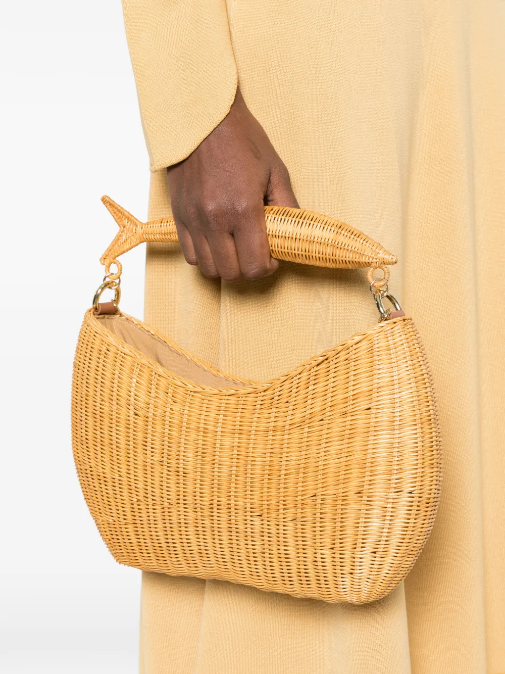 SERPUI fish wicker tote bag - Beige