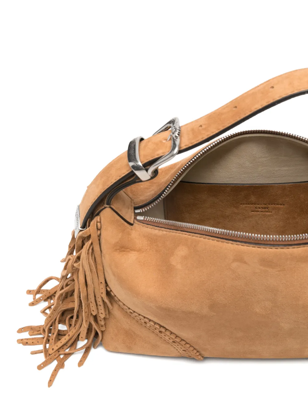 Ermanno Scervino Candy Duffle leren schoudertas met franje Bruin
