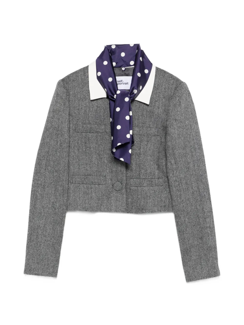 Self-portrait Collar Cropped Jacket In Gray