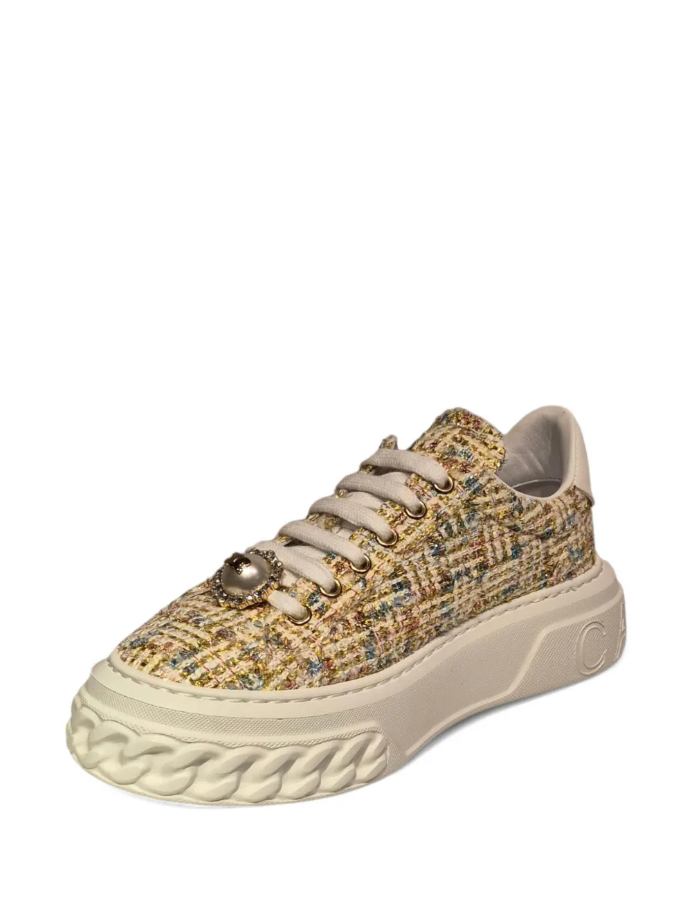 Casadei Sneakers verfraaid met plateauzool Beige