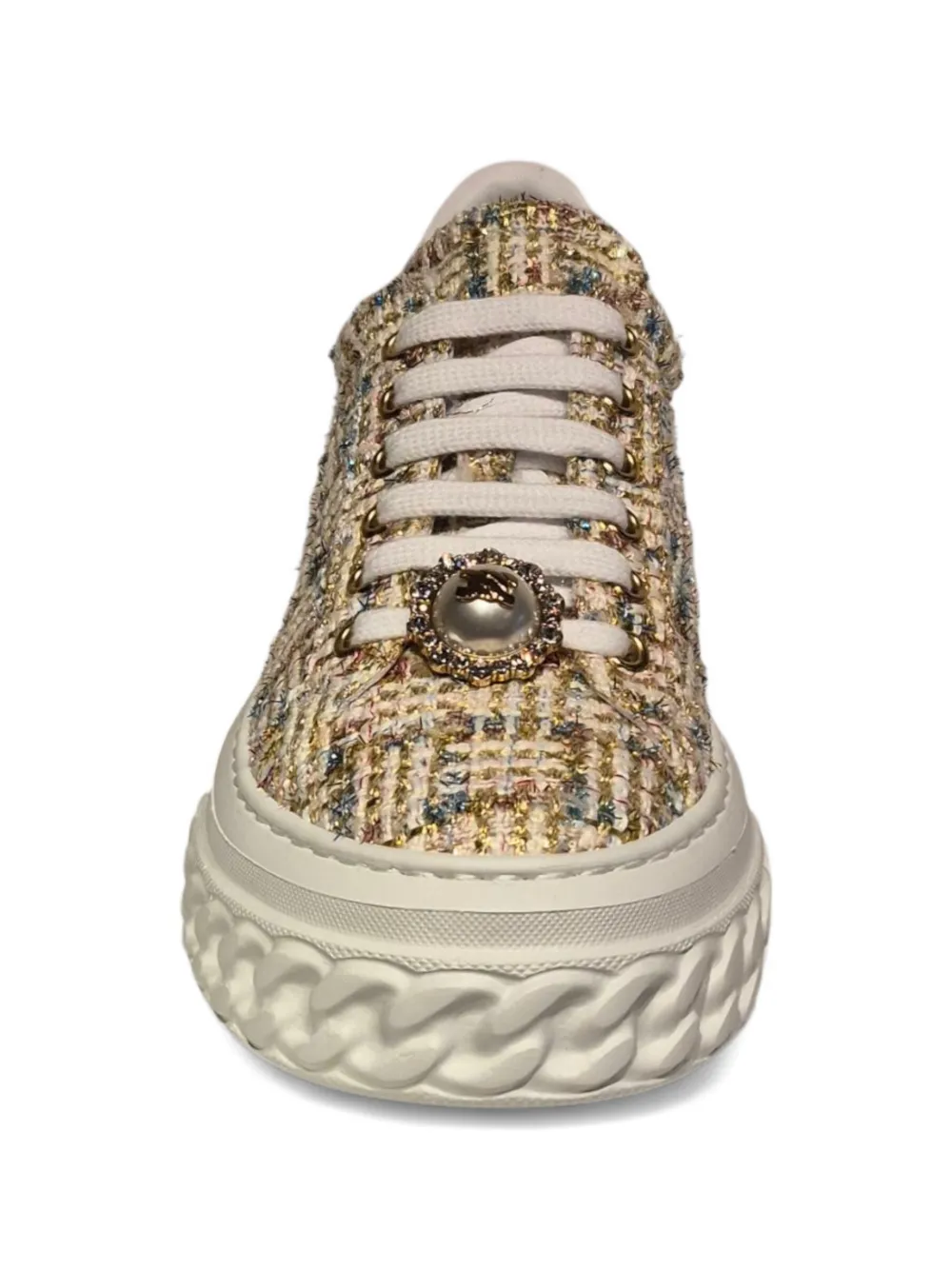 Casadei Sneakers verfraaid met plateauzool Beige