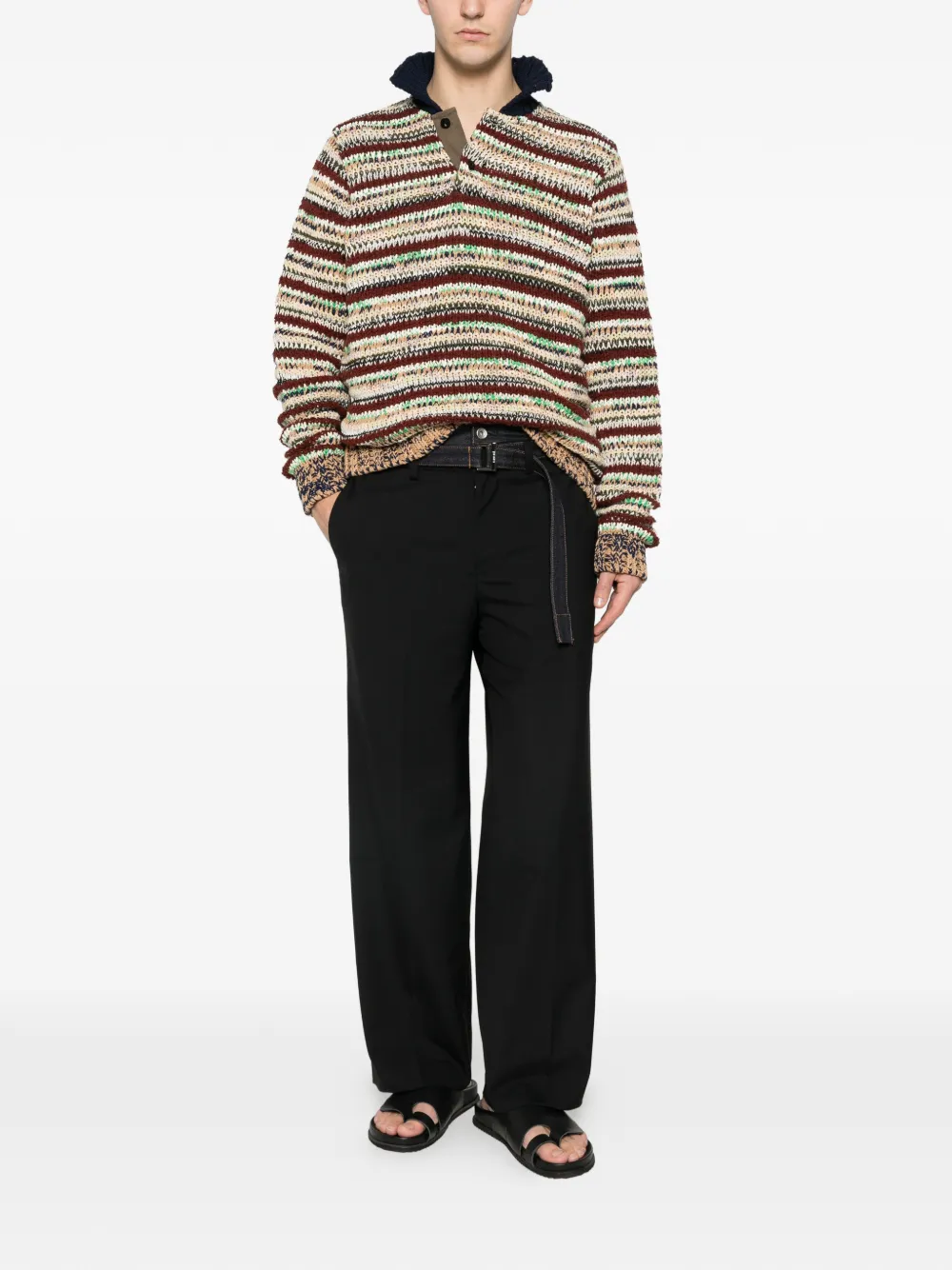 Sacai striped polo knitwear - Bruin