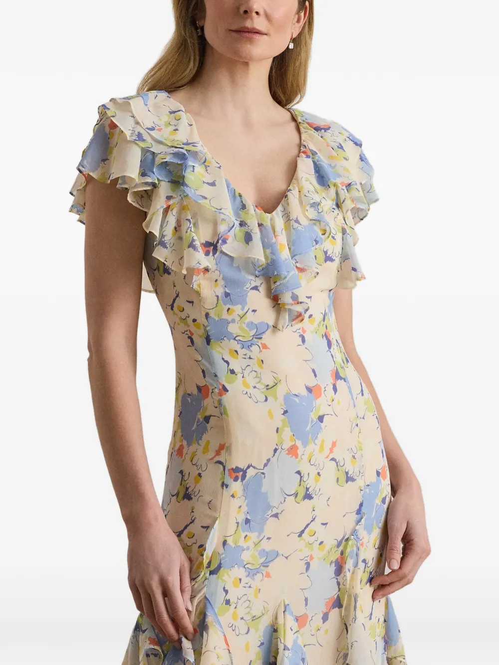 Lauren Ralph Lauren Jurk met bloemenprint en ruches Beige