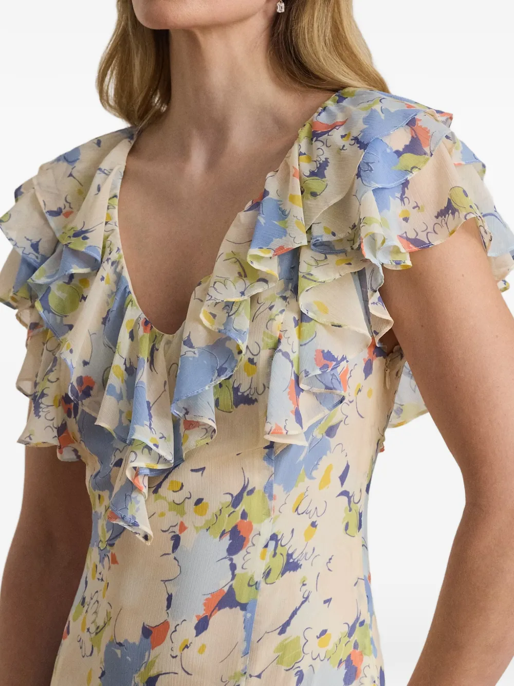 Lauren Ralph Lauren Jurk met bloemenprint en ruches Beige