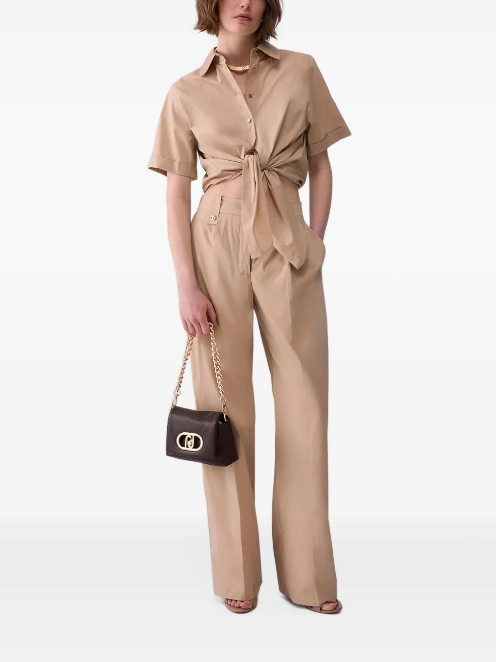 LIU JO Plooibroek met knoopdetail Beige