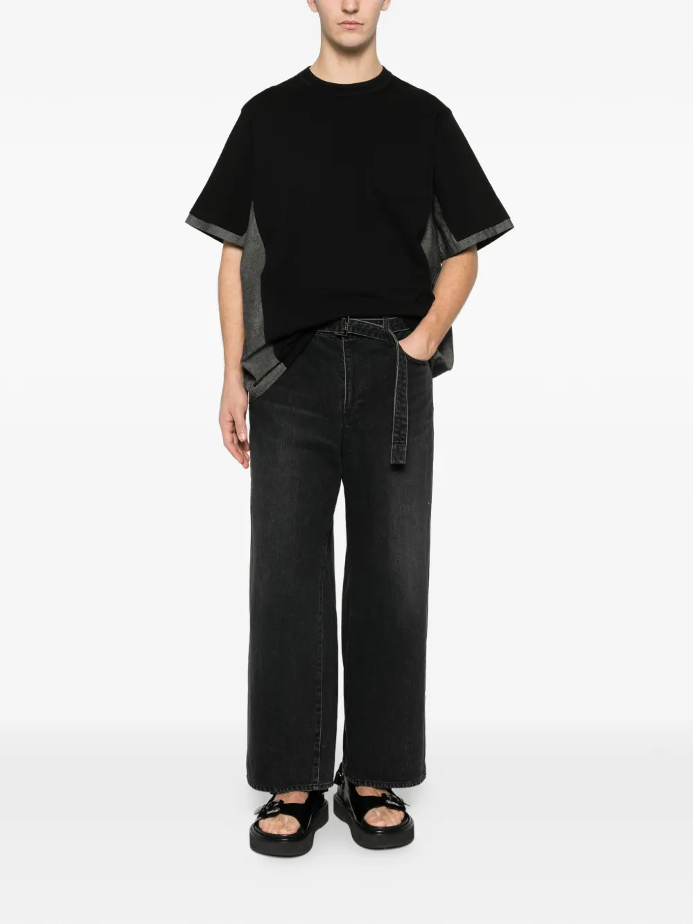 Sacai pocket colour-block T-shirt - Zwart