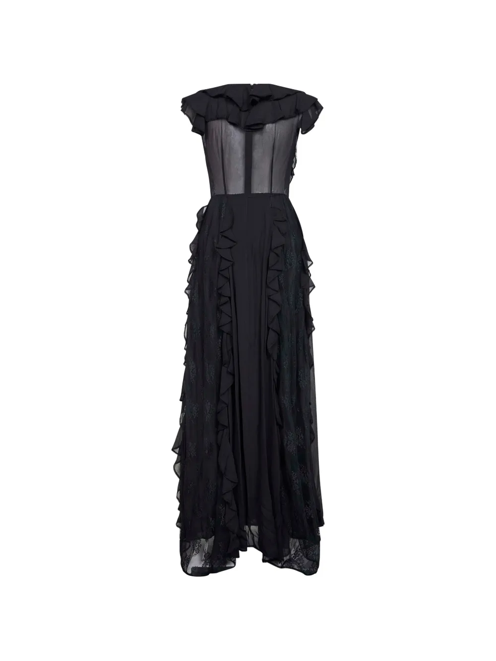 Alina V-neck ruffled maxi dress - Zwart