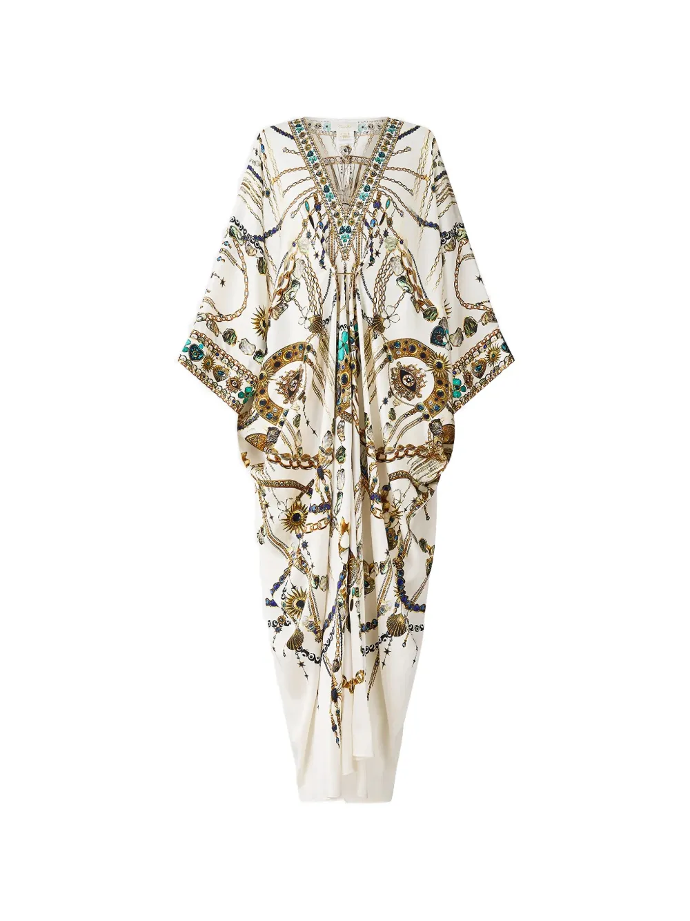 Camilla V-neck chain-print maxi dress - Weiß