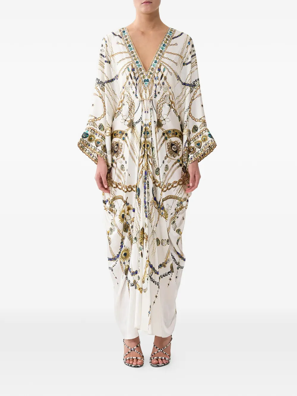 Camilla V-neck chain-print maxi dress - Wit