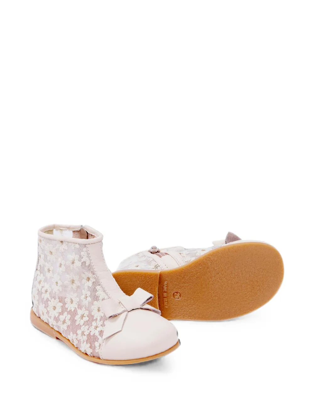 Pèpè floral-lace bow-detail boots Beige