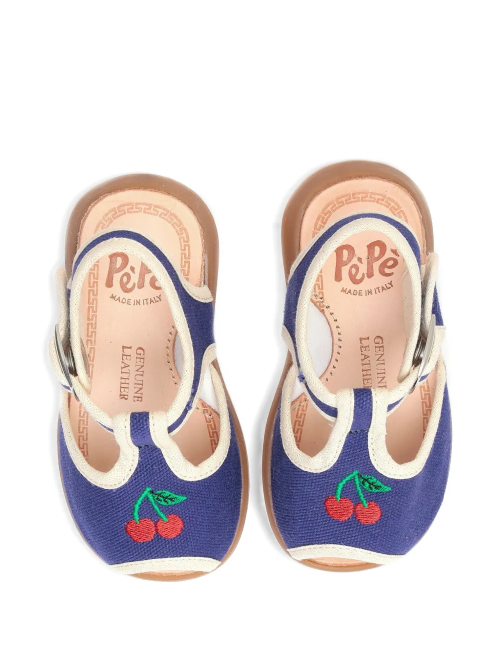 Pèpè Sandalen met geborduurde kers Blauw