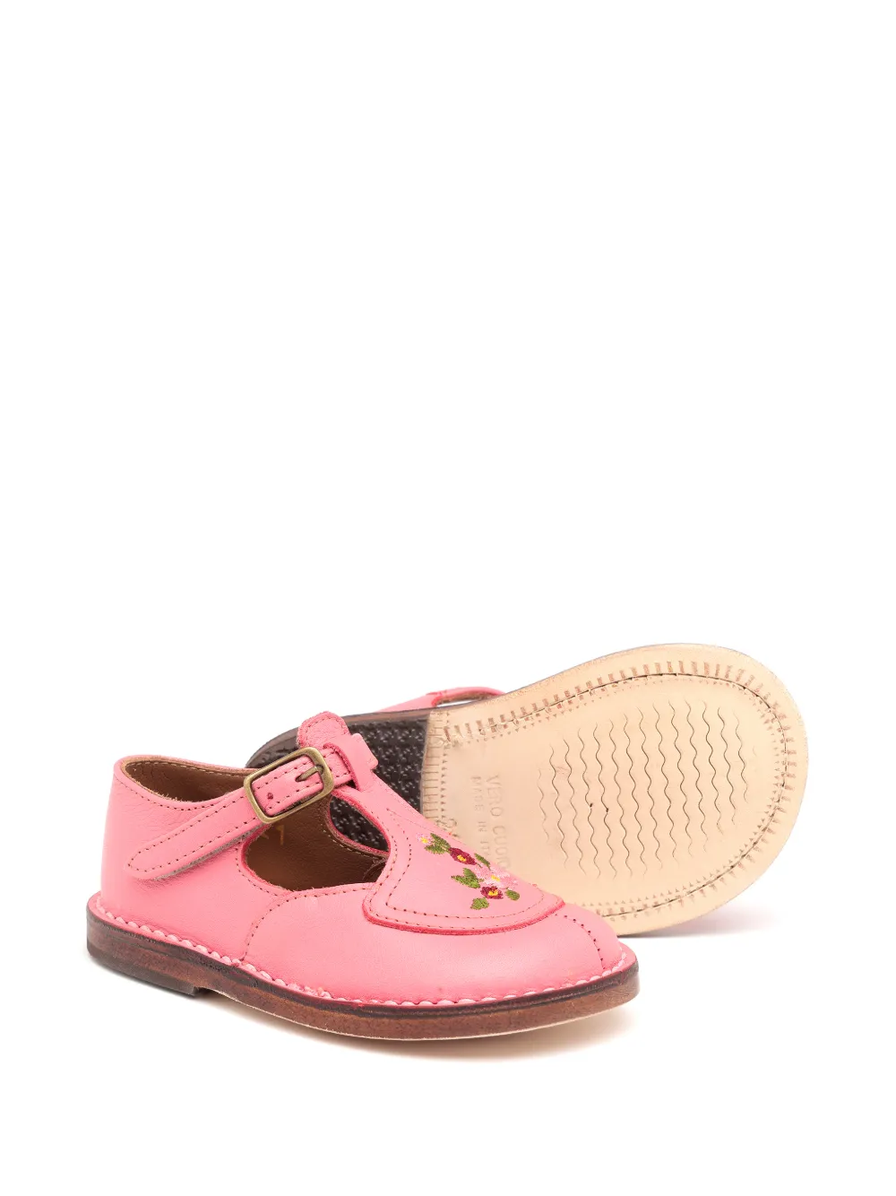 Pèpè Sandalen met geborduurde bloemen en T-bar Roze