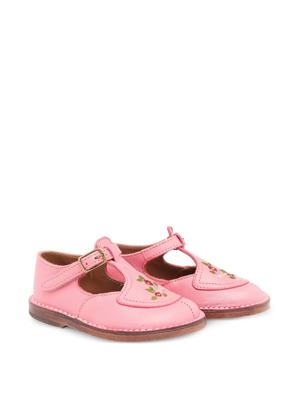Pèpè Sandalen met geborduurde bloe en T-bar Roze
