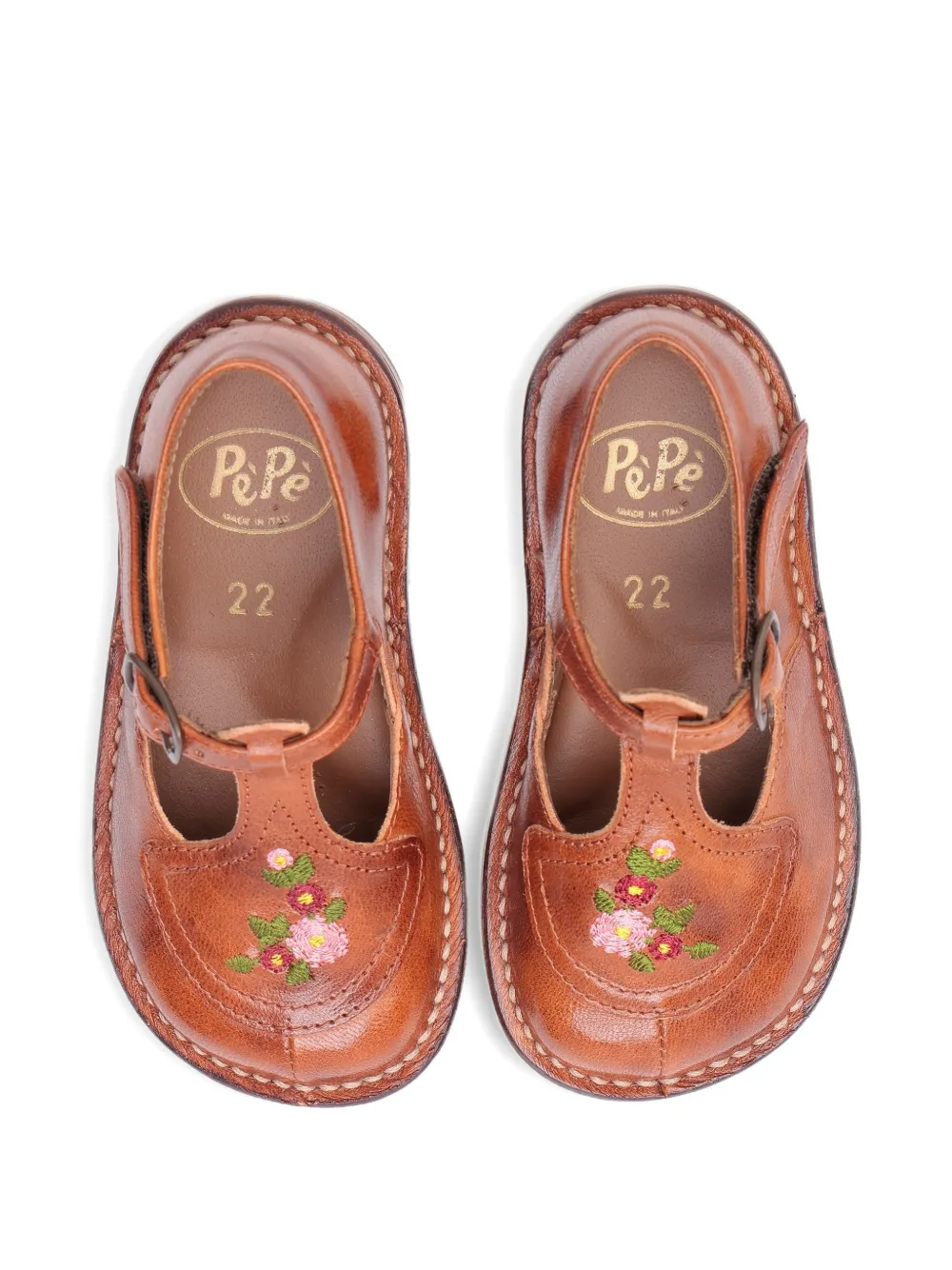 Pèpè Schoenen met geborduurde bloemen Bruin