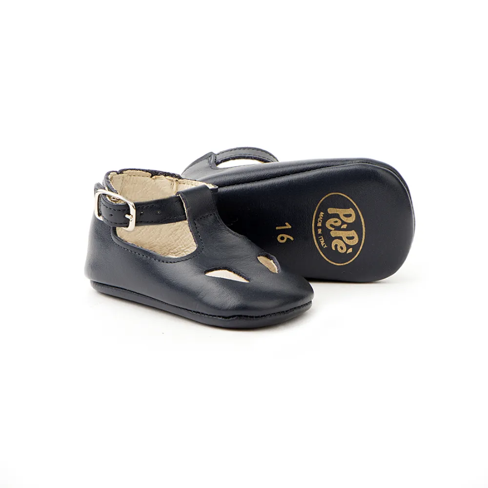 Pèpè T-bar cut-out crib shoes Blauw