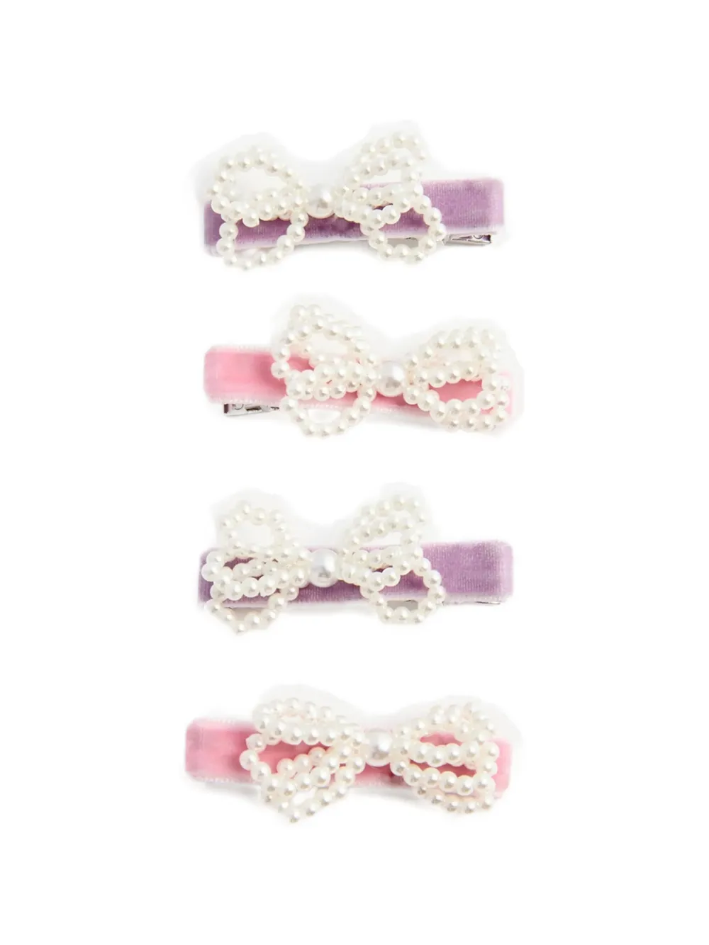 Self-Portrait Kids pearl-bow velvet hair clips (set of four) - Rosa